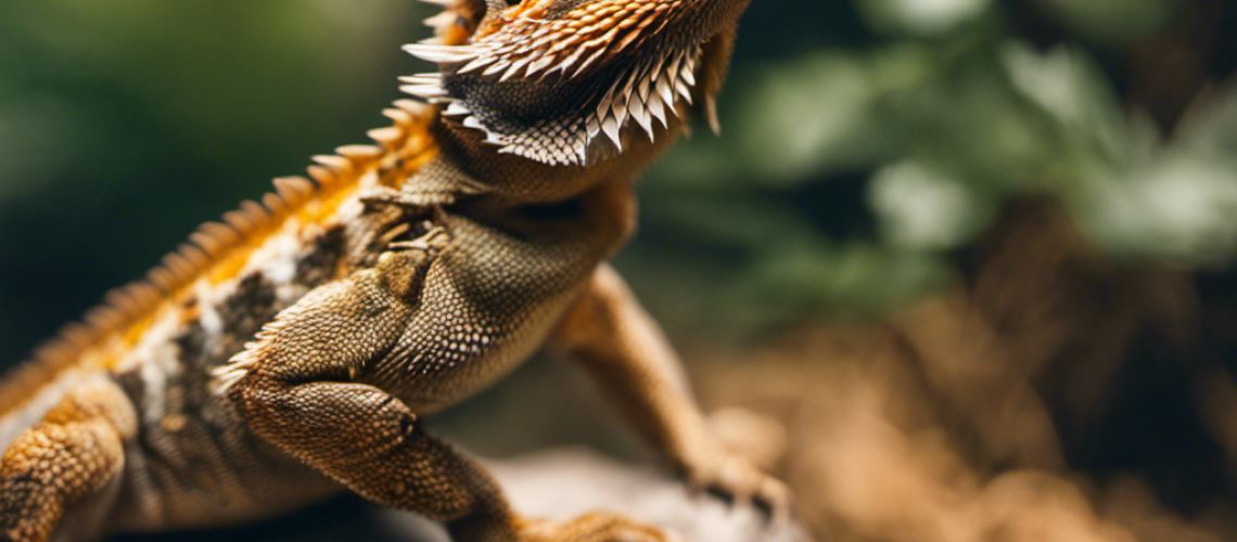 Ed dragon perched on a rock, looking at a variety of insects in an enclosure, ranging from crickets to mealworms